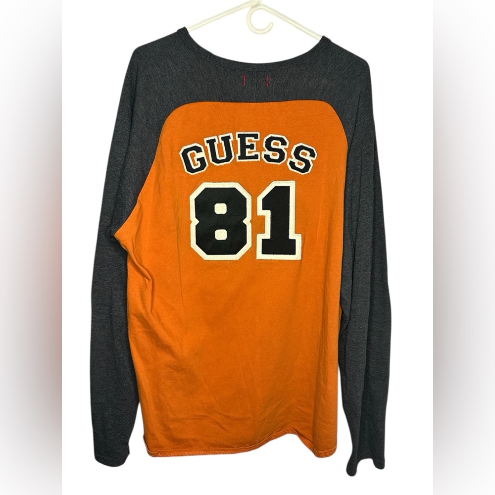 Guess Long Sleeve Orange Gray Men’s T-Shirt XL Cotton Tee 81